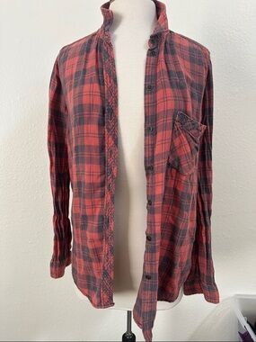 BDG Coral and Smoke Plaid Button-Down Shirt